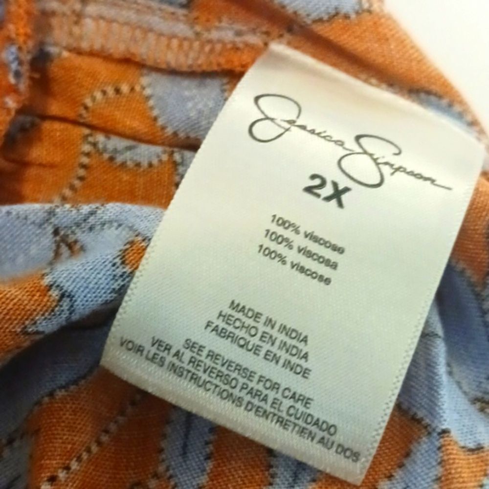 Jessica Simpson Women orange blue floral wide leg cropped flowy pants sz 2X Boho - Picture 10 of 10